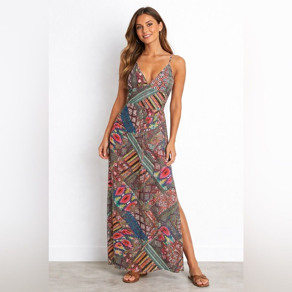 Boho Patchwork Maxi Dress- Spaghetti Dress